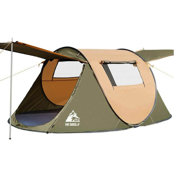 Pop-up tent for 2-4 people, ultralight camping tent with automatic awning and sun protection, army green XL