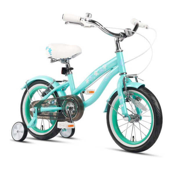 Glerc Freesia 14-inch childrens bike retro vintage, for 3-5 years, with stabilizers and bell, green