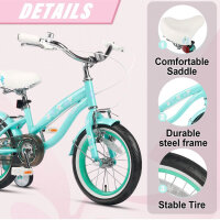 Glerc Freesia 14-inch childrens bike retro vintage, for 3-5 years, with stabilizers and bell, green