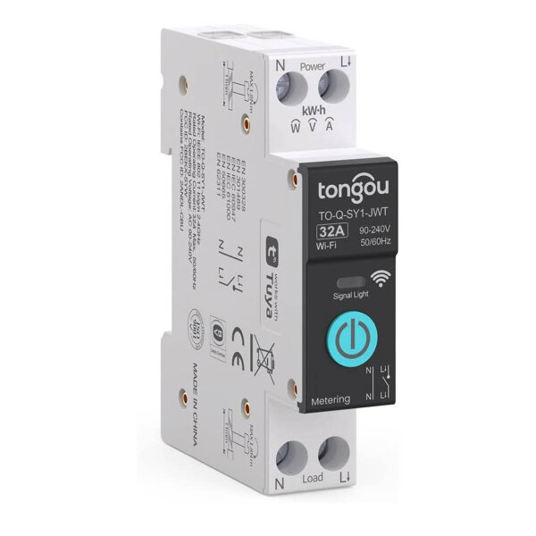 TONGOU DIY Smart Switch 1P+N, WiFi Relay 32A, iOS/Android App, TUYA, Voice Control, Metering, Time Measurement
