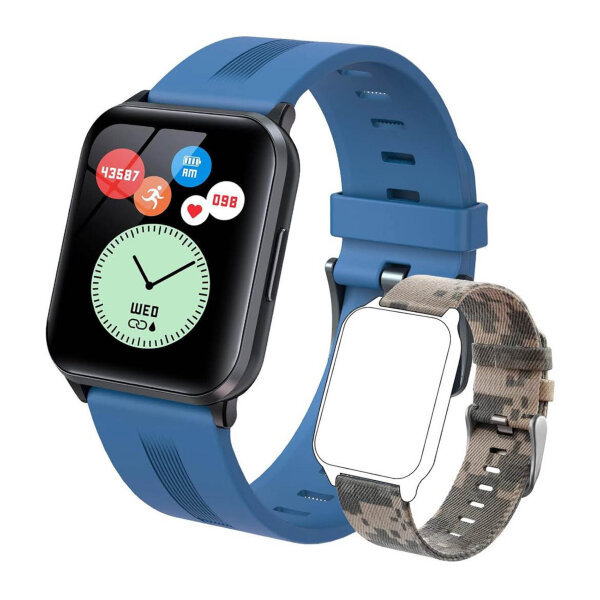 MicLee Smartwatch 1.69 Zoll Fitness Tracker Wasserdicht Pulsmesser Schrittzähler für iOS Android zwei Armbänder