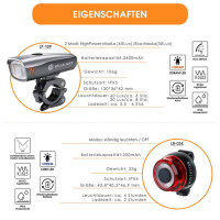 Bellalicht LED lighting kit 60 Lux USB rechargeable 2600 mAh front and rear light waterproof IPX5