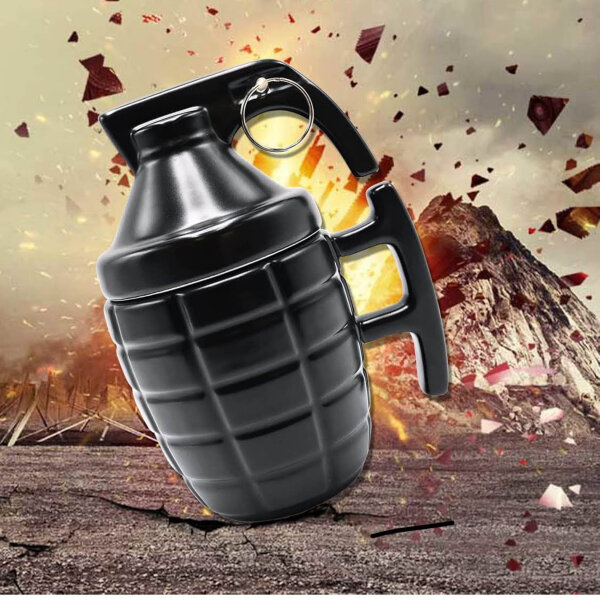 Aseok Fun Bomba Cup 300 ml Keramik schwarz für Cappuccino, Kaffee, Tee mit Deckel - originelle Geschenkidee