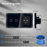 TAWOIA Touch Light Switch, EU Standard, 1 Gang Socket, 2.5D Curved Glass Panel, 86x157mm, Black