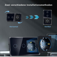 TAWOIA Touch Light Switch, EU Standard, 1 Gang Socket, 2.5D Curved Glass Panel, 86x157mm, Black