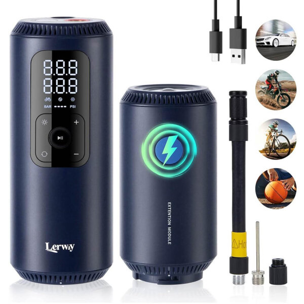 Lerway Tragbarer Luftkompressor 150pSL, Mini-Pumpe für Elektrofahrrad, 5700mAh, Digital LCD Screen, wiederaufladbar