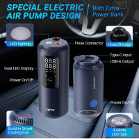 Lerway Tragbarer Luftkompressor 150pSL, Mini-Pumpe für Elektrofahrrad, 5700mAh, Digital LCD Screen, wiederaufladbar