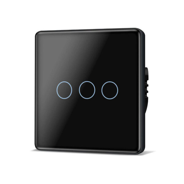 TAWOIA Touch Lichtschalter 3 Fach, Unterputz, 2.5D Curved Glasplatte, 86x86mm, Schwarz, elegantes Design, einfache Bedienung.