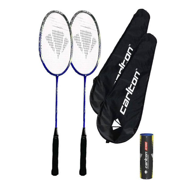 Carlton Airblade Elite badminton rackets, 2 pieces, including protective covers, 6 shuttles, lightweight, stable, ideal for leisure and training.