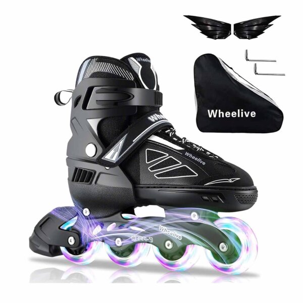 Wheelive Adjustable Inline Skates, Roller Skates, Full Light Wheels, Ideal for Kids and Adults, Men and Women.
