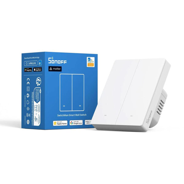 SONOFF Smart Wlan Wandschalter M5, 2 Gang, WiFi Lichtschalter, Timing, Sprachsteuerung, kompatibel mit Matter, Alexa, Google Home