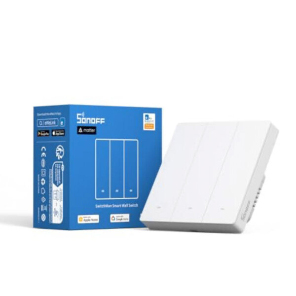 SONOFF Smart WLAN Wandschalter M5, 3 Gang, WiFi Lichtschalter, Timing, Sprachsteuerung, kompatibel mit Matter, Alexa, Google Home