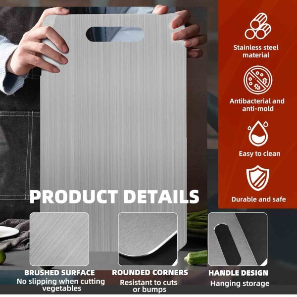 Raxfekro, stainless steel cutting board, antibacterial, double-sided use, 34x23 cm