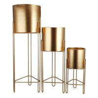TRIROCKS 3er-Set Pflanzgefäße Gold, Blumentöpfe, modern, für Zimmerpflanzen, 73, 55, 30 cm, Outdoor, Deko für Balkon, Garten, Terrasse.