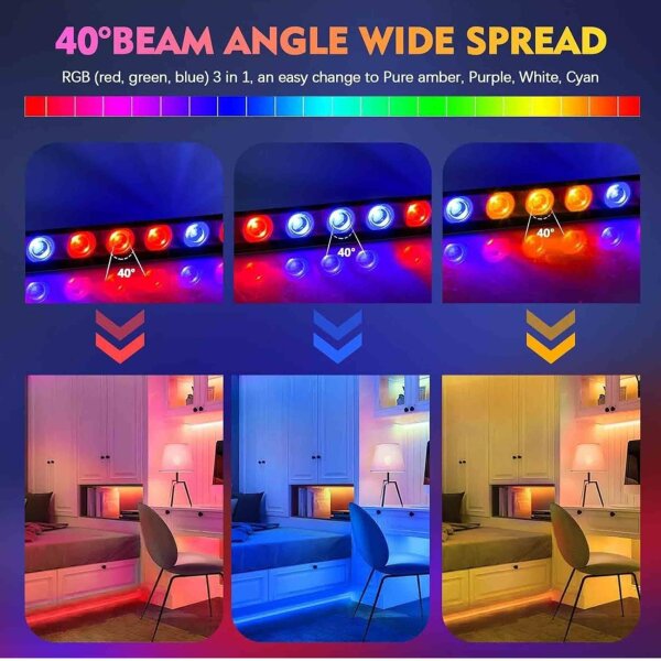 UKing LED Wall Wash 24x3W RGB Bar Musiksteuerung DMX512 Strobe Licht für DJ Disco Home Party 1 PC