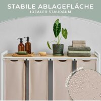 Blumtal Laundry Collector 4 Compartments Cream Laundry Basket with Shelf Bamboo Look Metal Frame White Laundry Separator 4 Compartments