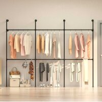 SMONTER Clothes Rack, Height Adjustable, Metal, Wall Mounted, 6 Grids for Wardrobe, Bedroom