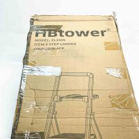 HBTOWER folding chair 5 steps, non-slip pedal, 150 kg load capacity, black, ideal for home and workshop.