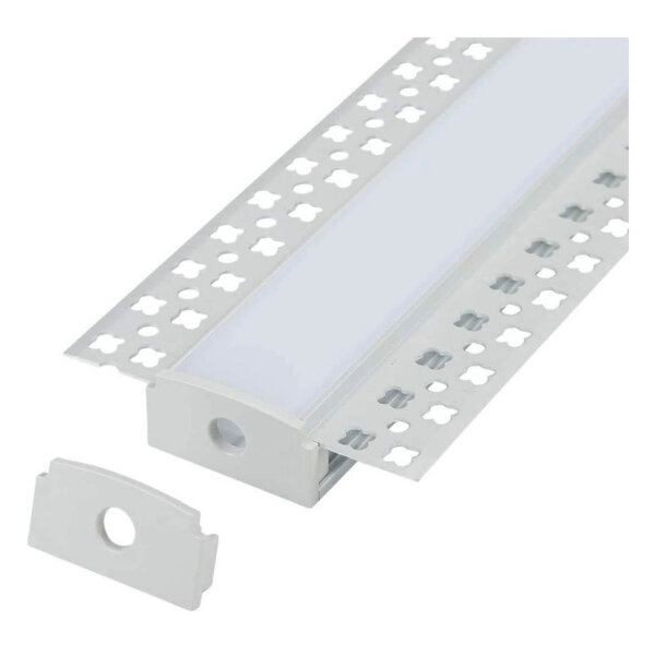 Aluminum profile 16x1m, aluminum drywall profile strip, anodized, for LED strips, including milky white cover and end caps