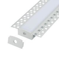 Aluminum profile 16x1m, aluminum drywall profile strip, anodized, for LED strips, including milky white cover and end caps
