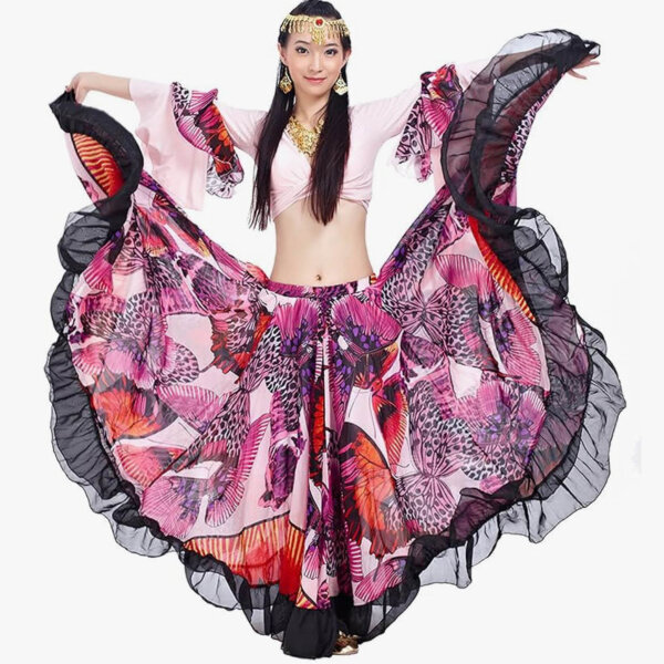 Astage Womens Maxi Skirt 25 Yards Belly Dance Tribal Gypsy Pink 720 Degrees with Elastic Waistband and Flowing Fabric