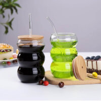 Shendong Set von 6 Gläser mit Deckel und Strohhalmen, Küstengläser mit Bambusdeckel, stilvoll und praktisch.