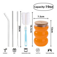 Shendong set of 4 coastal glasses with bamboo lids and straws, elegant and practical.