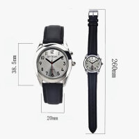 QIATKWH German-speaking watch, sun-pattern dial, silver case, black leather strap, retractable stainless steel bracelet