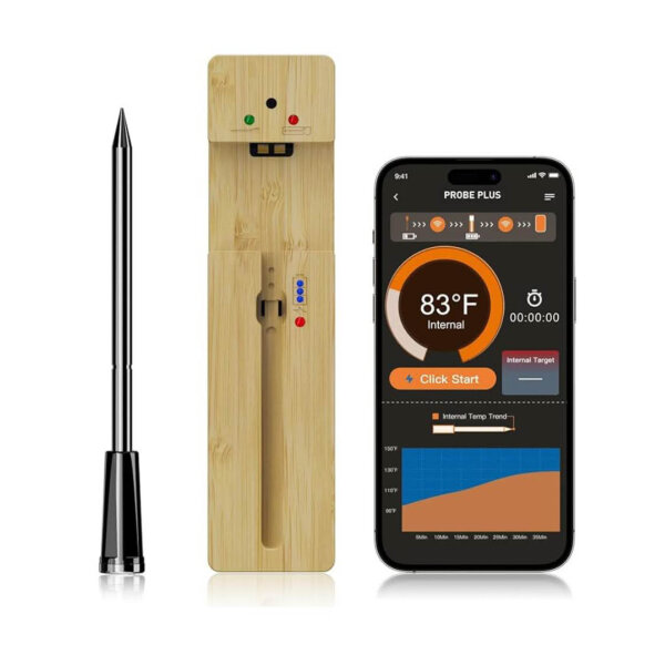 Fyenkfar Fleischthermometer, kabellos, Bluetooth 5.2, 190 Stunden Akkulaufzeit, ideal für Öfen, Grillgeräte, Slow Cooking