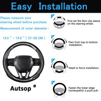 Autsop steering wheel cover, universal 14.5-15 inch, nappa leather, carbon fiber, for summer & winter, brilliant black.