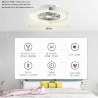 BKZO LED Ceiling Light, Ceiling Fan, 24 Speeds Dimmable, 3000-5500K, Silver Frame, for Living Room, Bedroom, Office.