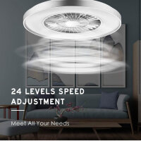 BKZO LED Ceiling Light, Ceiling Fan, 24 Speeds Dimmable, 3000-5500K, Silver Frame, for Living Room, Bedroom, Office.