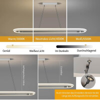 Mikeru 110CM LED Pendelleuchte silbergrau, dimmbar 3000K/4500K/6500K, Memory-Funktion, ideal für Kücheninseln