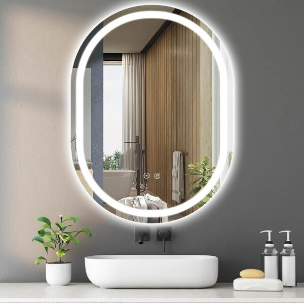 Sanitemodar LED bathroom mirror 60x80cm, oval, with tricolor lights, anti-fog, touch switch