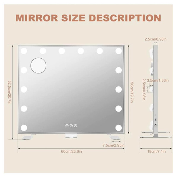 AddColor Hollywood Mirror, 60x18x52.3 cm, wall mirror, 14 LEDs, USB port, 3 lighting modes