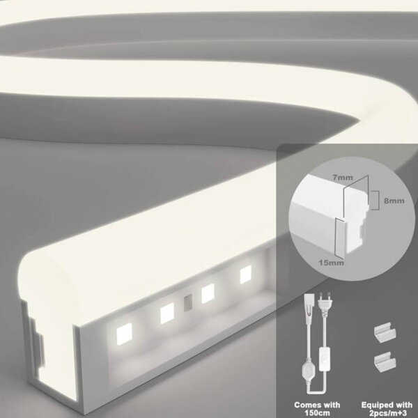 KSIBNW Neon LED Strip, 30m, IP65, Cool White, Flexible Waterproof Light Strip for Indoor/Outdoor, Including Power Supply & Controller.