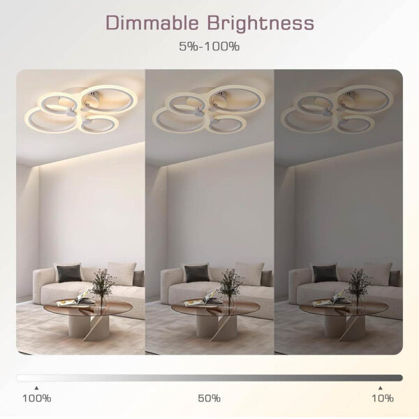 KSIBNW LED Ceiling Light 36W Dimmable Modern 4 Rings White Remote Control APP Control 2700K-6500K for Living Room Bedroom