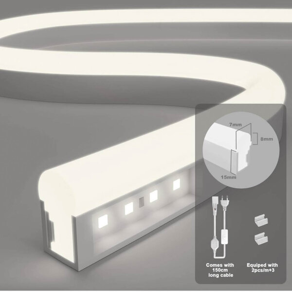 KSIBNW Neon LED Strip 10m Warm White 3000K Flexible IP65 Waterproof for Indoor and Outdoor DIY Decoration