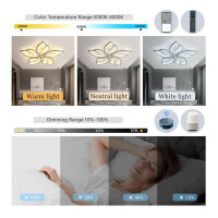 Smart ceiling light, living room lamp, LED ceiling light flower design, dimmable, 5 heads, APP control, compatible with Alexa and Google Home