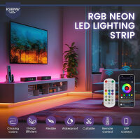 KSIBNW LED Neon Strip 5m RGBIC LED Strip IP65 Bluetooth Music Sync dimmable with remote control & app color change timer