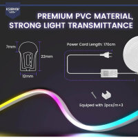 KSIBNW LED Neon Strip 5m RGBIC LED Strip IP65 Bluetooth Music Sync dimmable with remote control & app color change timer