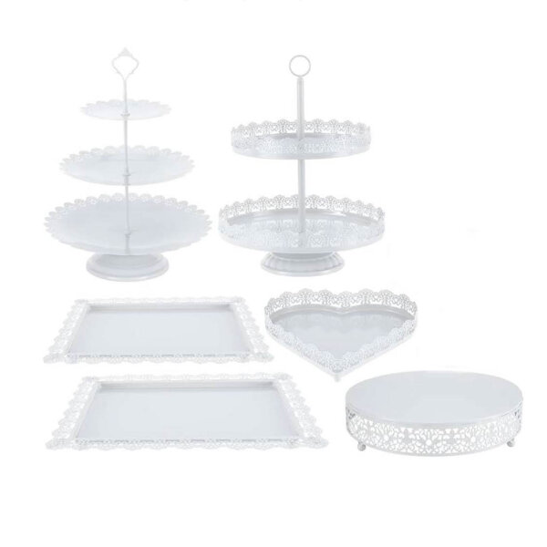 WOOLUCK® Cake Stand, 7 Pieces (1 Piece Missing), Dessert Display, White, for Wedding, Birthday, Baby Shower, Celebration