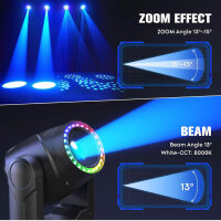 150W Moving Head LED, DMX512 Spot, Zoom Gobo, 13°-15° Fokuseffekt, 7 Muster, 7 Farben, 3 Prisma für Bühne, Disco, DJ, Bar, Party.