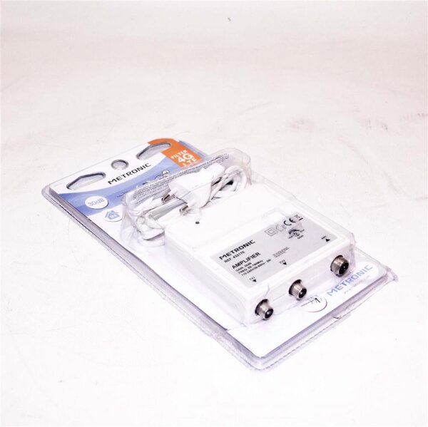 Metronic 432176 Innenverstärker mit Gain-Regler FM-UHF, max. 30 dB, 4G Schutz, Ø 9,52 mm, weiß