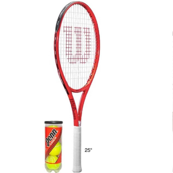 Wilson Federer Junior 25", tennis racket set with protective cover & tennis balls, ideal for young players, light and handy.