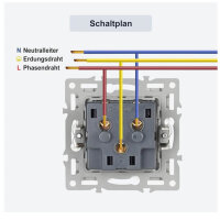 PANGTZEEN Schuko socket, 3-way, triple wall socket, tempered glass, 16A, black, for living room, bedroom, office.
