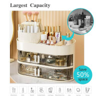 360° cosmetic organizer, 3 layers, rotatable, 2-in-1, for makeup and care, ideal for bathroom and bedroom.