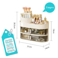 360° cosmetic organizer, 3 layers, rotatable, 2-in-1, for makeup and care, ideal for bathroom and bedroom.