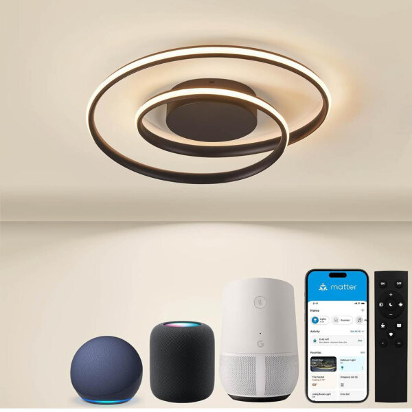 Bayht Intelligent LED ceiling light, dimmable, 5200 lumens, Ø48cm, compatible with Alexa and Google Home, modern remote control.
