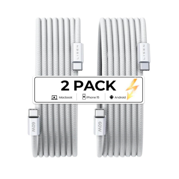 LISEN USB-C-Kabel 1m + 1m, schnelles 6A Turbo-Laden für Redmi Note 10 Pro, kompatibel mit Xiaomi Mi 13/12/11/POCO.